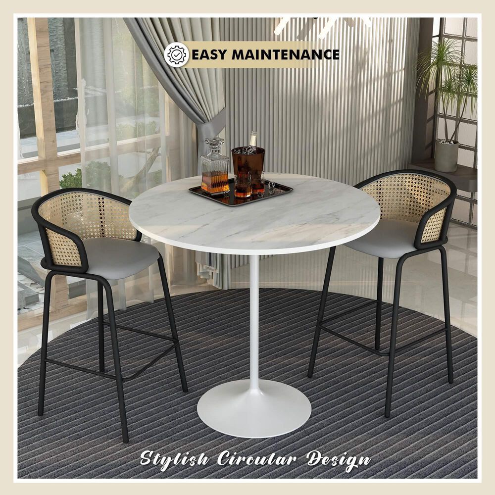Leisuremod Verve 48&quot; Round Bar Height Dining Table with Resin Top in White - Table Only, , large
