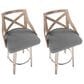 LumiSource Charlotte Swivel Bar Stool with Light Grey Fabric Upholstery in Whitewashed and Chrome (Set of 2), , large