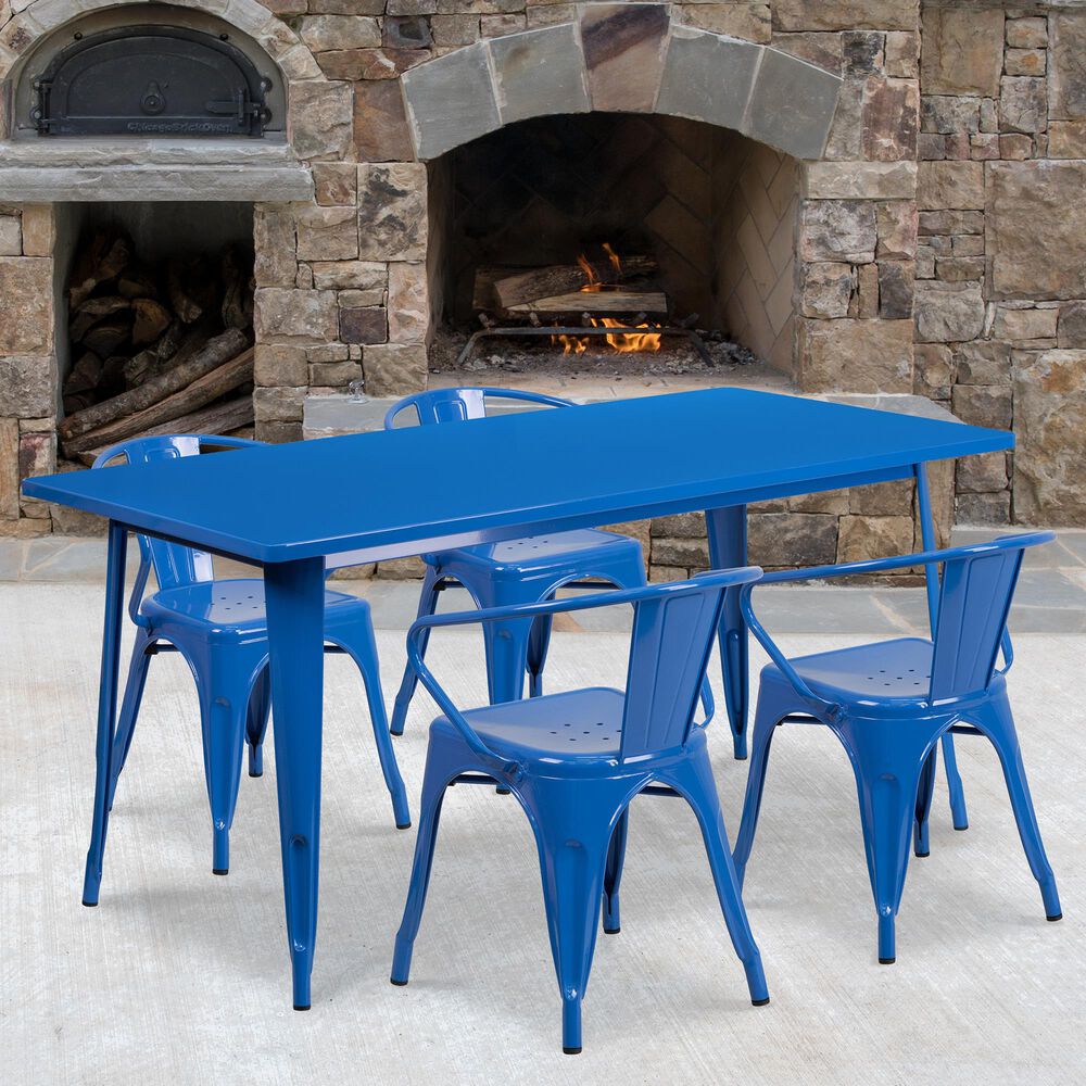 Flash Furniture 5-Piece Metal Dining Table Set in Blue, , large