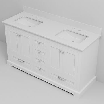Lexora Home Dukes 60" Double Bathroom Vanity in White with 2 cm White Cultured Marble Top and Rectangular Sinks, , large