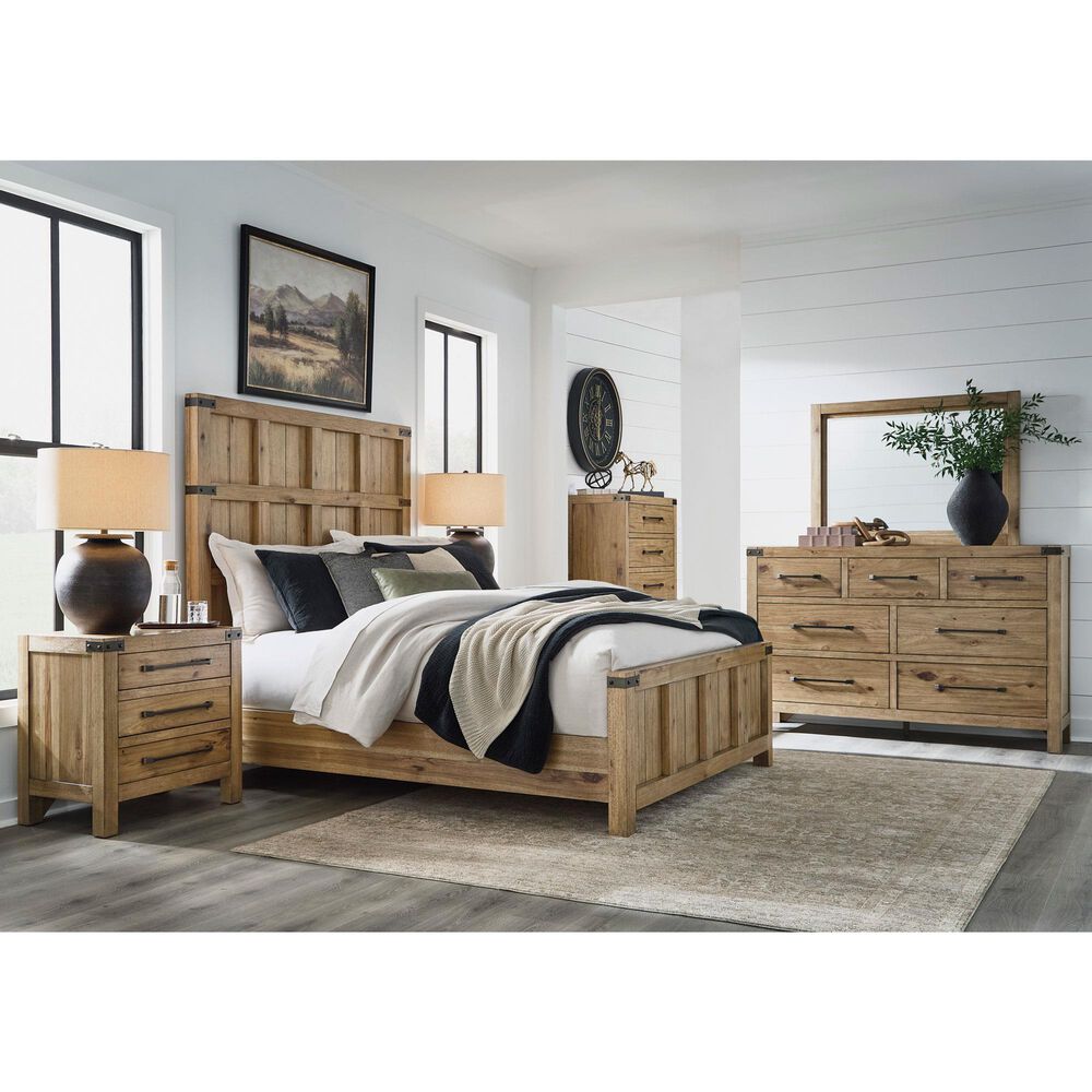 Millenium Ridgester Queen Panel Bed with Dresser, Chest and Two Nightstands in Light Brown with USB Ports, , large