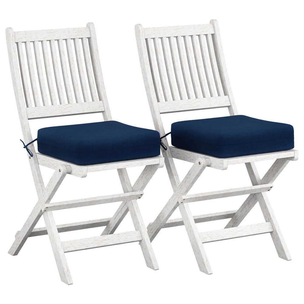CorLiving Miramar Patio Folding Chair in White/Navy Blue (Set of 2), , large