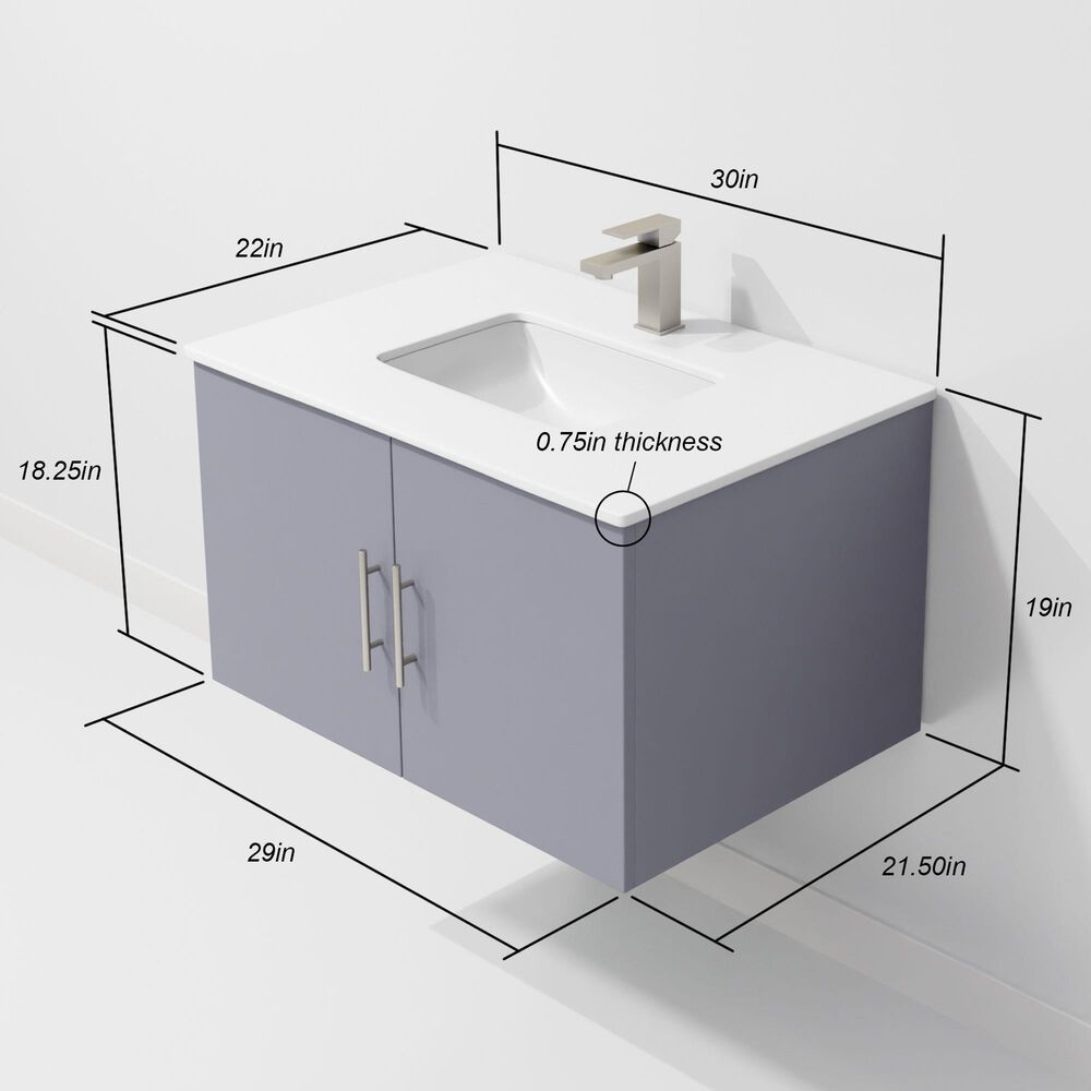 Lexora Home Geneva 30" Single Bathroom Vanity in Dark Grey with 2 cm White Quartz Top and Rectangular Sink, , large