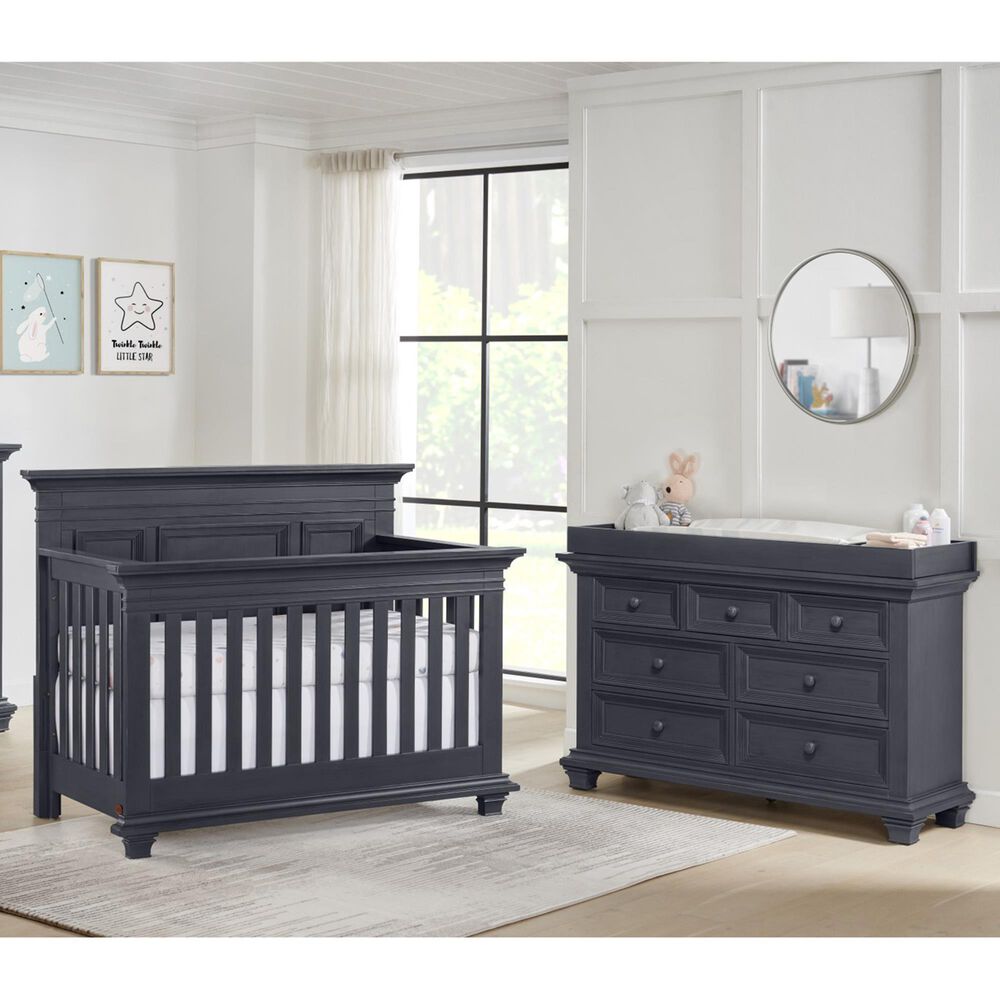 Oxford Baby Weston 2-Piece Crib and Dresser Nursery Set in Midnight Slate, , large