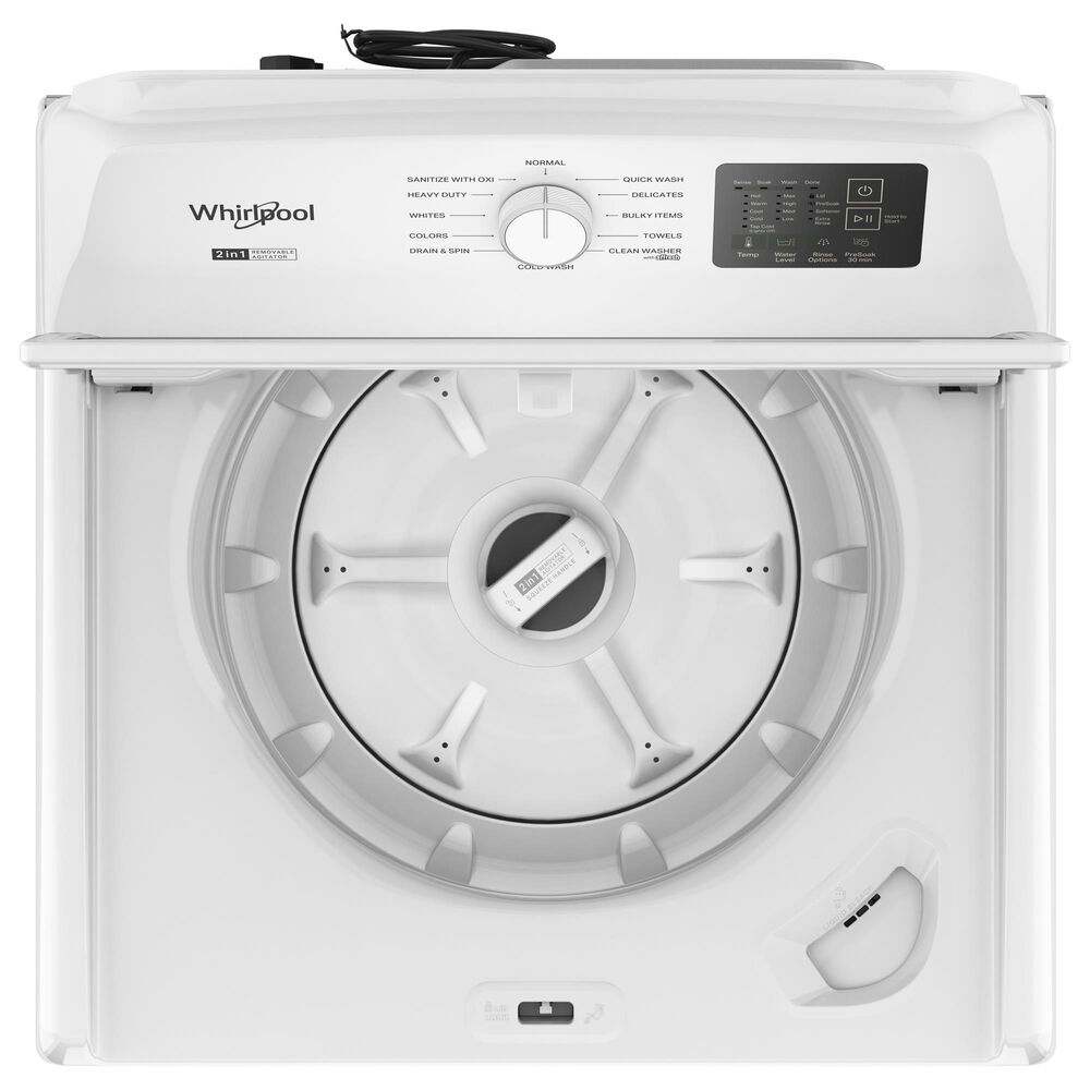 WHIRLPOOL 4.3 Cu. Ft. Top Load Agitator Washer and 7.0 Cu. Ft. Electric Front Load Dryer with Glass Lid Laundry Pair in White, , large