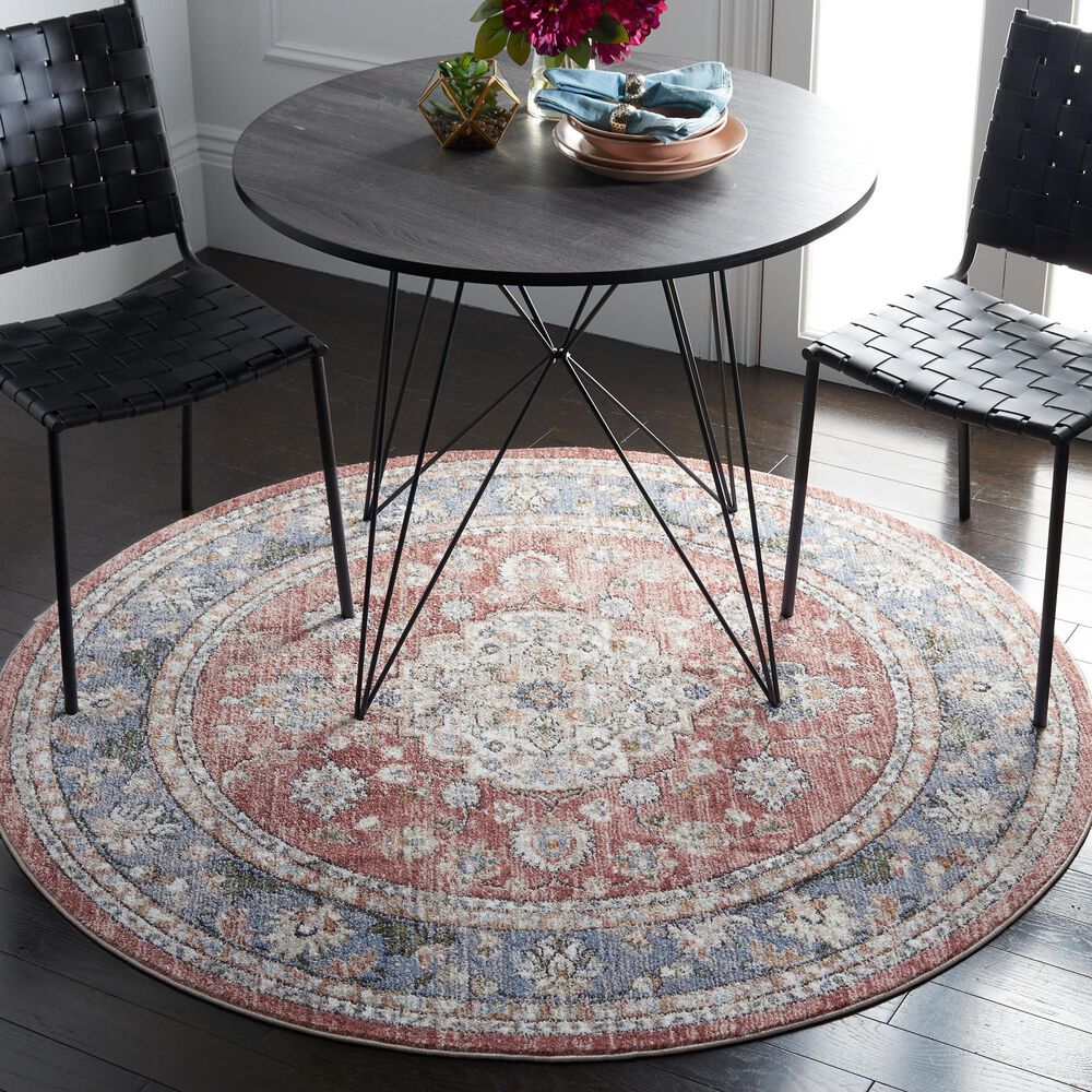 Safavieh Jasmine JSM317P 5&#39;3&quot; Round Rust and Blue Area Rug, , large