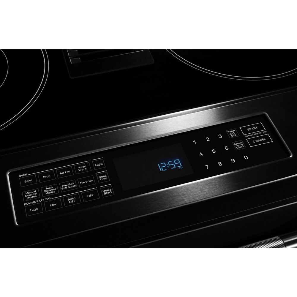JennAir 6.2 Cu. Ft. Slide-In Dual Fuel Downdraft Range in Stainless Steel and Black, , large