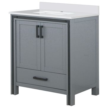 Lexora Home Ziva 30" Single Bathroom Vanity in Dark Grey with 2 cm White Quartz Top and Rectangular Sink, , large