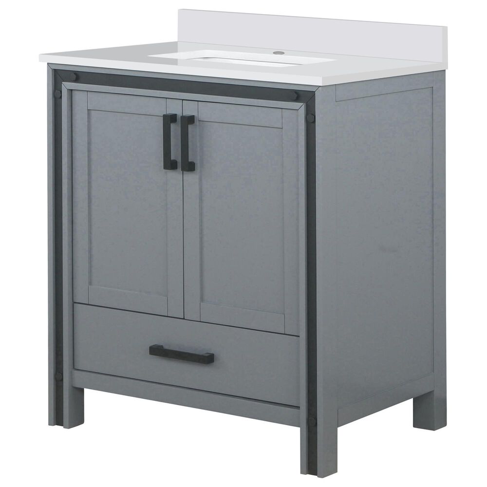 Lexora Home Ziva 30" Single Bathroom Vanity in Dark Grey with 2 cm White Quartz Top and Rectangular Sink, , large