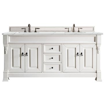 James Martin Brookfield 72" Double Bathroom Vanity in Bright White with 3 cm Ethereal Noctis Quartz Top and Rectangle Sink, , large