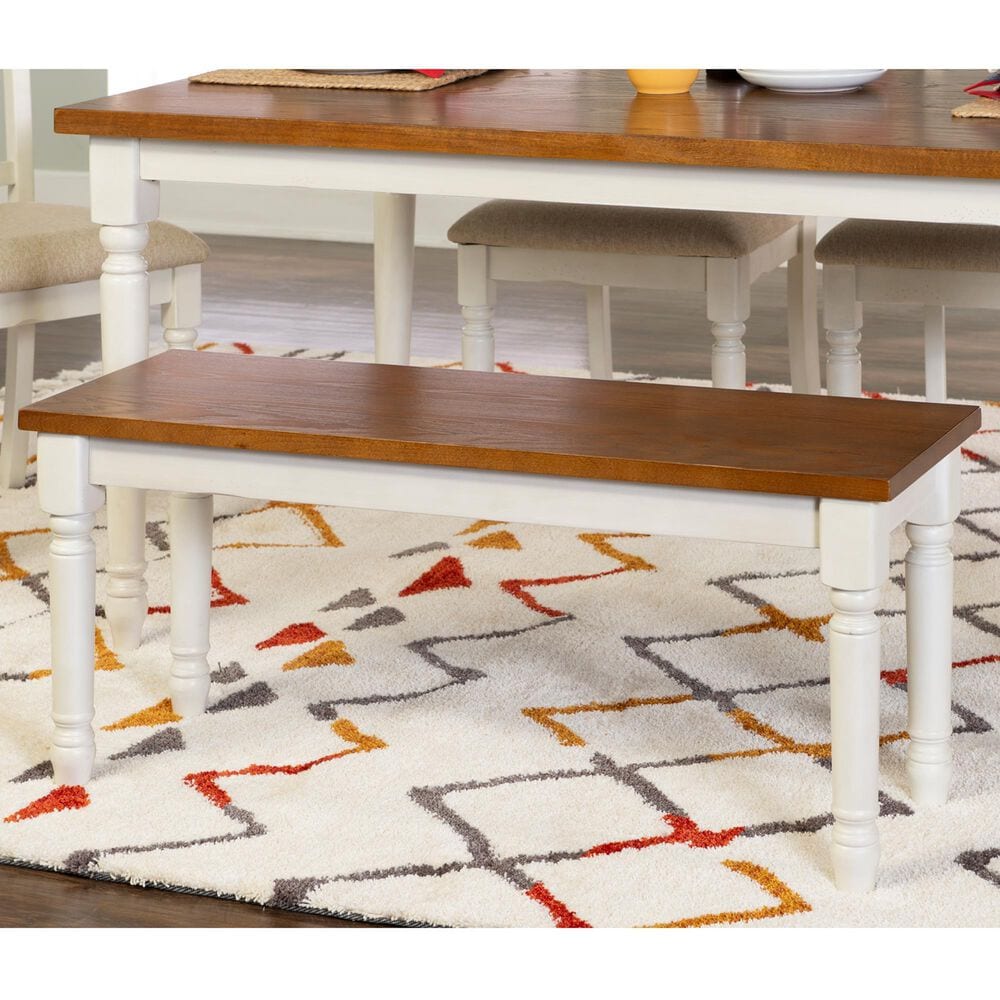 Linon Home Decor Willow Dining Bench in Honey Brown and Vanilla White, , large