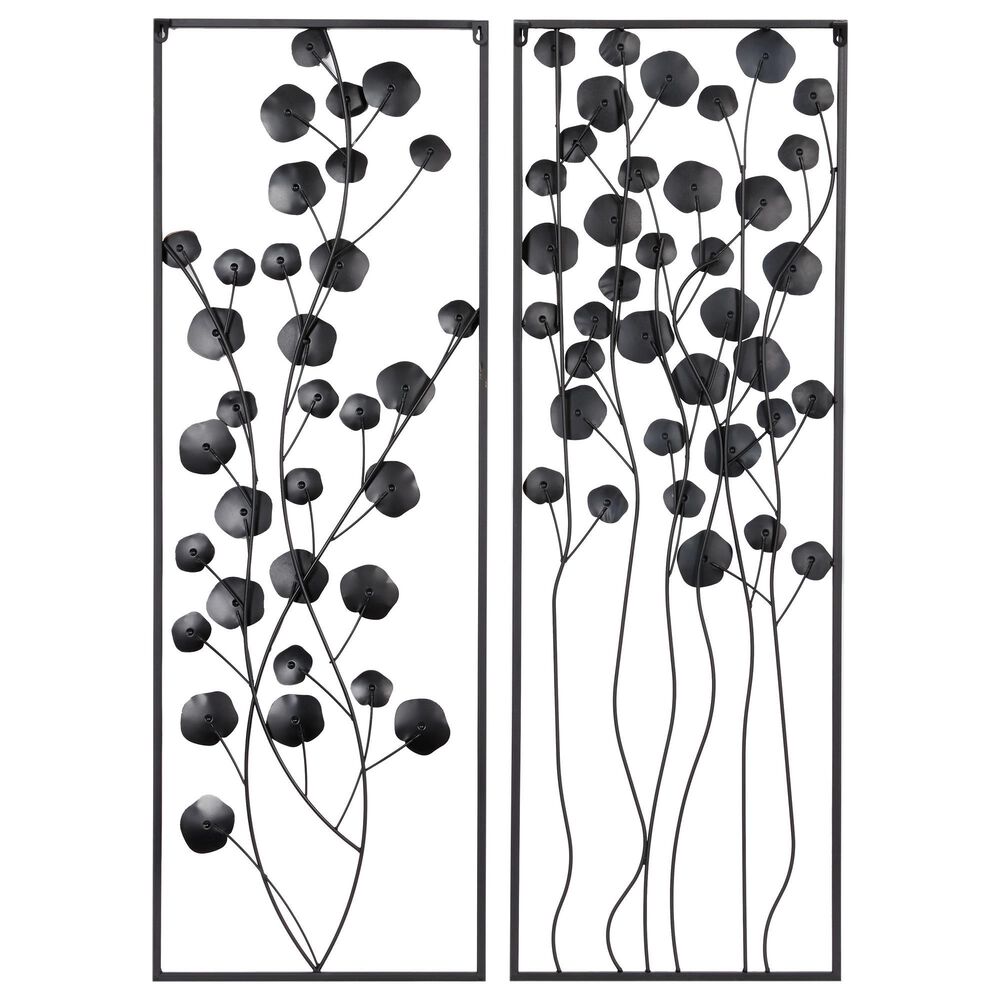 Maple and Jade 42&quot; x 15&quot; Metal Floral Wall Decor with Frame in Matte Black &#40;Set of 2&#41;, , large