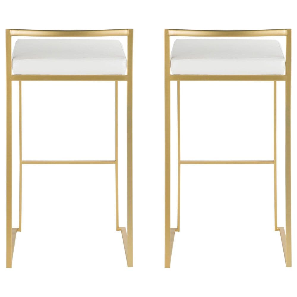 Lumisource Fuji Stackable Barstool with White Faux Leather in Gold &#40;Set of 2&#41;, , large
