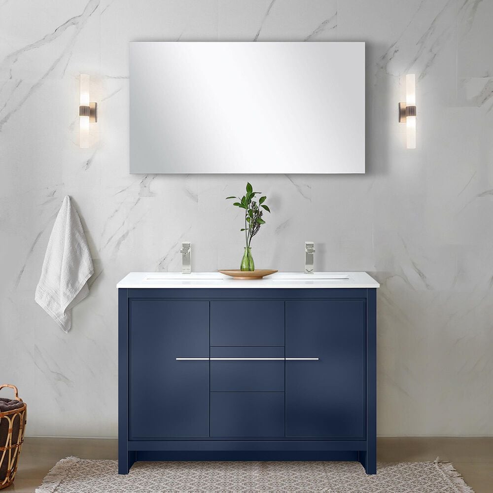 Lexora Home Lafarre 48&quot; Double Bathroom Vanity in Navy Blue with 2 cm White Quartz Top and Rectangular Sinks, , large
