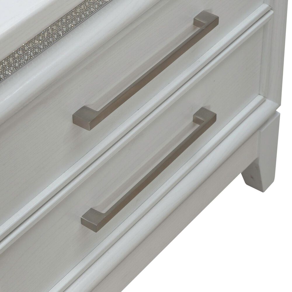 Belle Furnishings Reflections Queen Upholstered Bed with Two Nightstands in Pearl White and Rhinestone, , large