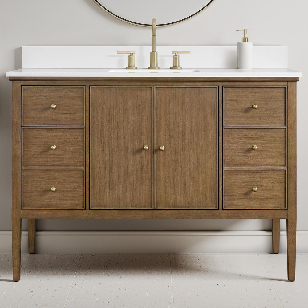 37B Heston 48" Single Bathroom Vanity in Kona with White Composite Stone Top and Backsplash, , large