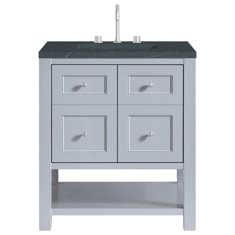 James Martin Vanities Breckenridge 30" Single Bathroom Vanity in Serenity Blue with 3 cm Charcoal Soapstone Quartz Top and Rectangular Sink, , large