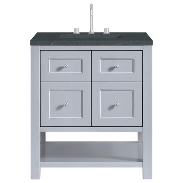 James Martin Vanities Breckenridge 30" Single Bathroom Vanity in Serenity Blue with 3 cm Charcoal Soapstone Quartz Top and Rectangular Sink, , large