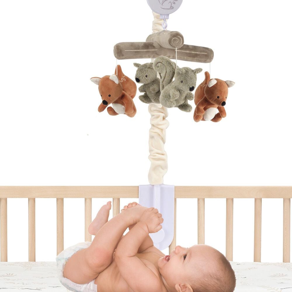 Lambs &amp; Ivy Treetop Fox Musical Baby Crib Mobile in Brown, Gray and Cream, , large