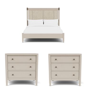 Shannon Hills Laguna King Panel Bed and 2 Nightstands with USB Ports in Drift, , large