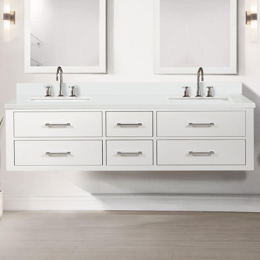Lexora Home Castor 72&quot; Double Bathroom Vanity in White with 2 cm White Cultured Marble Top and Rectangular Sinks, , large
