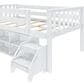 Birch Hollow Scandinavian Low Loft Twin Bed with Bookcase and Stepstool in White, , large