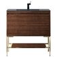 James Martin Vanities Mantova 35.4" Single Vanity in Mid-Century Walnut and Champagne Brass with 3 cm Charcoal Black Composite Stone Top and Rectangular Sink, , large