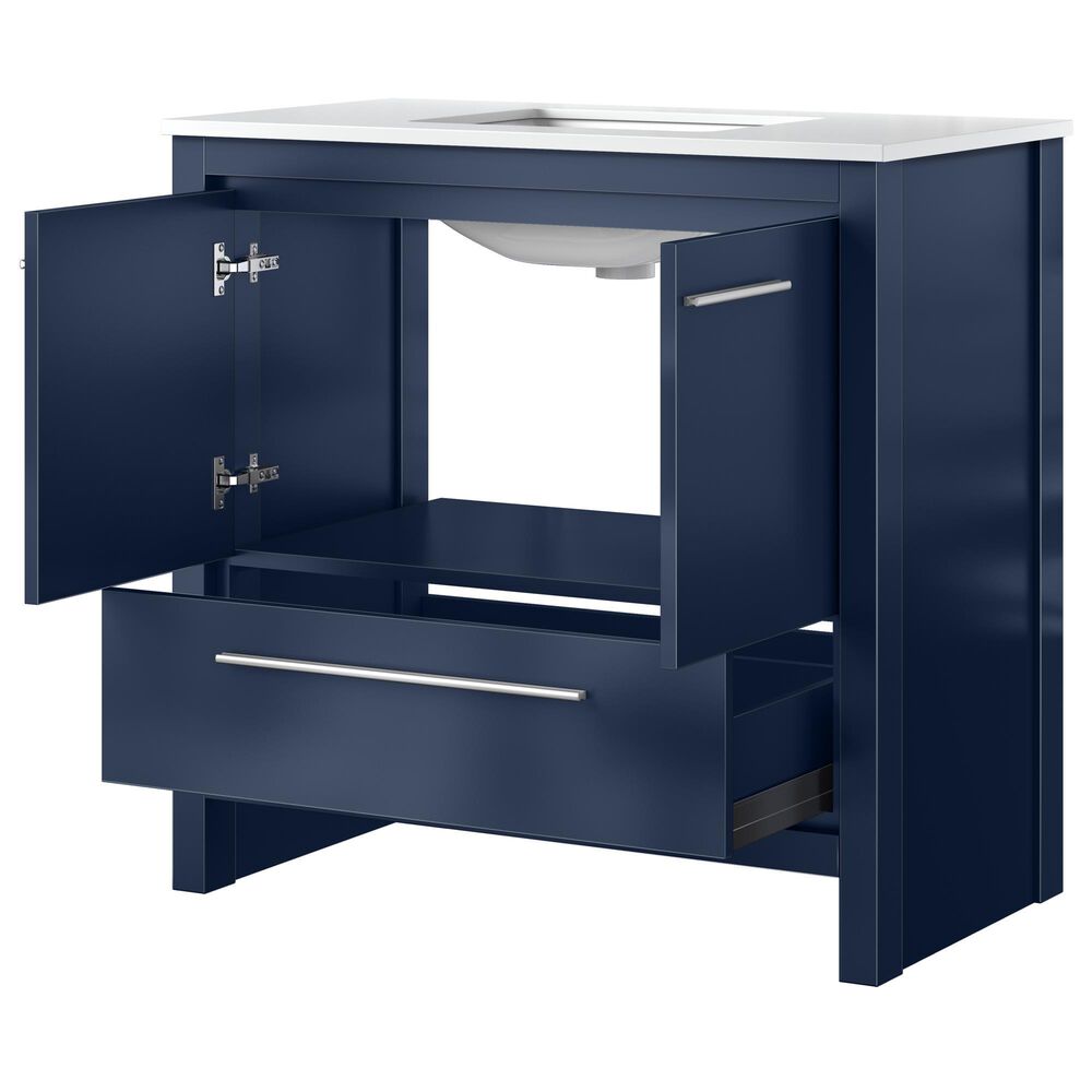 Lexora Home Lafarre 36&quot; Single Bathroom Vanity in Navy Blue with 2 cm White Quartz Top and Rectangular Sink, , large