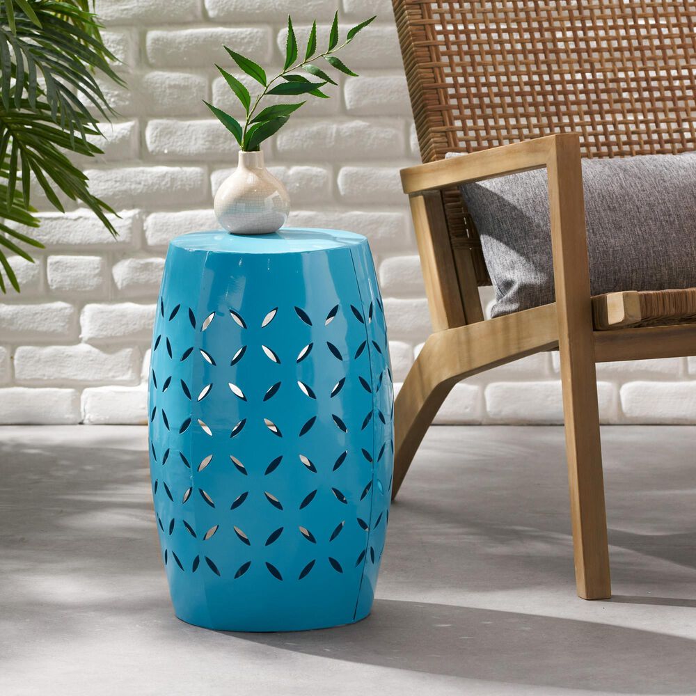 Hearth and Haven Lilac Outdoor Metal Side Table with Cylindrical Design in Blue, , large