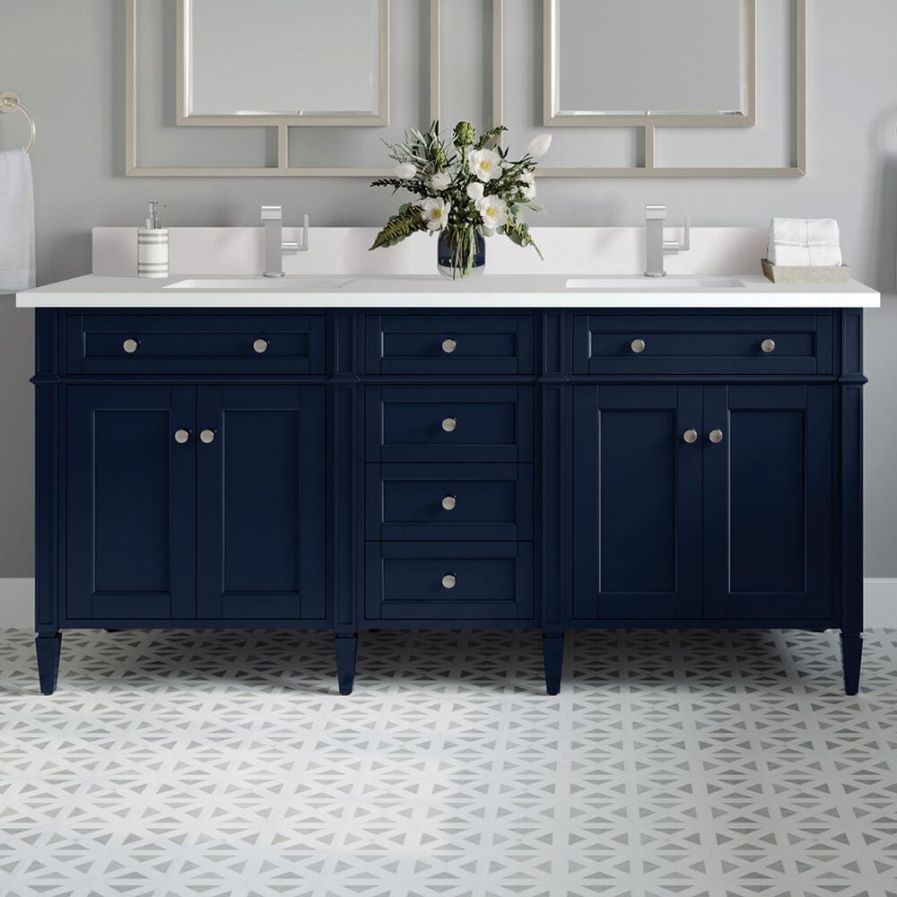 James Martin Vanities Brittany 72&quot; Double Bathroom Vanity in Victory Blue with 3 cm White Zeus Quartz Top and Rectangular Sinks, , large