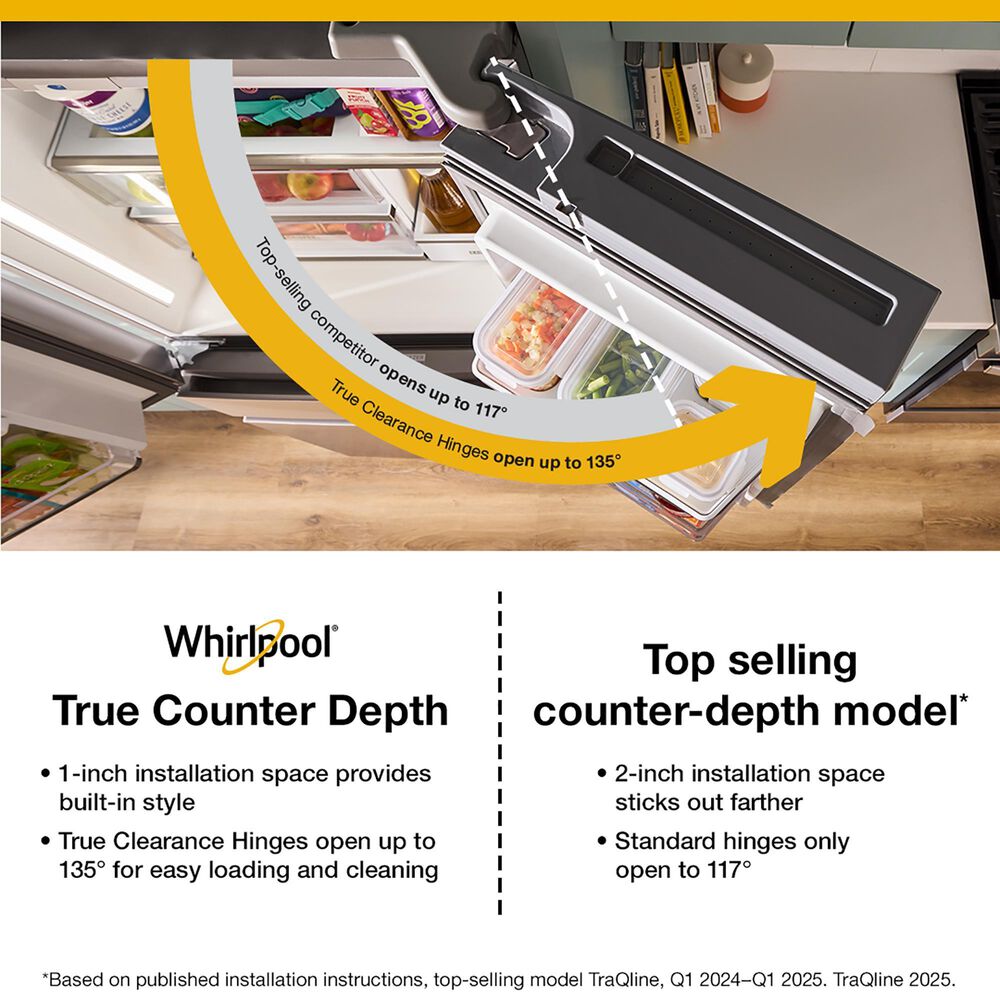 Whirlpool 22 Cu. Ft. 4-Door Depth French Door Refrigerator with Dual Ice Makers in Fingerprint Resistant Stainless Steel, , large
