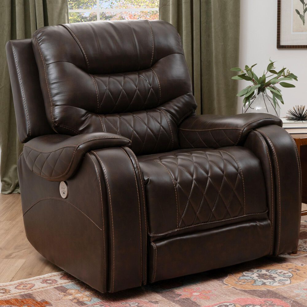 Linon Home Decor Barrett Power Glider Recliner in Rich Brown, , large