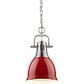 Golden Lighting Duncan 1-Light Small Pendant with Chain and Red Shade in Pewter, , large