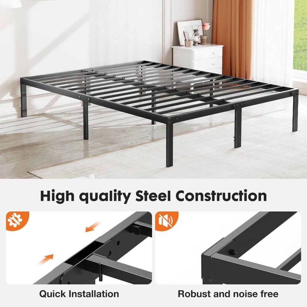 Hearth and Haven King Heavy Duty Metal Bed Frame in Black, , large