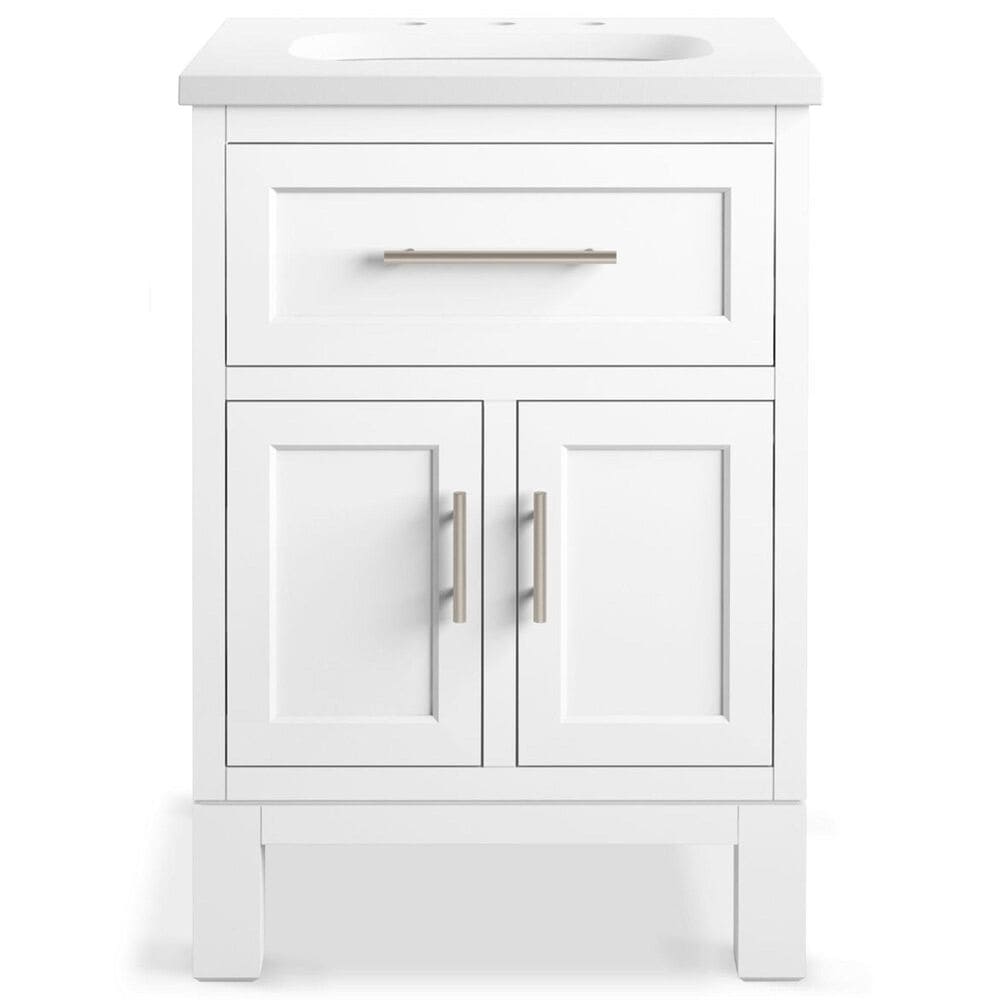 Kohler Quo 24&quot; Single Bathroom Vanity in White with 3 cm Pure White Quartz Top and Oval Sink, , large