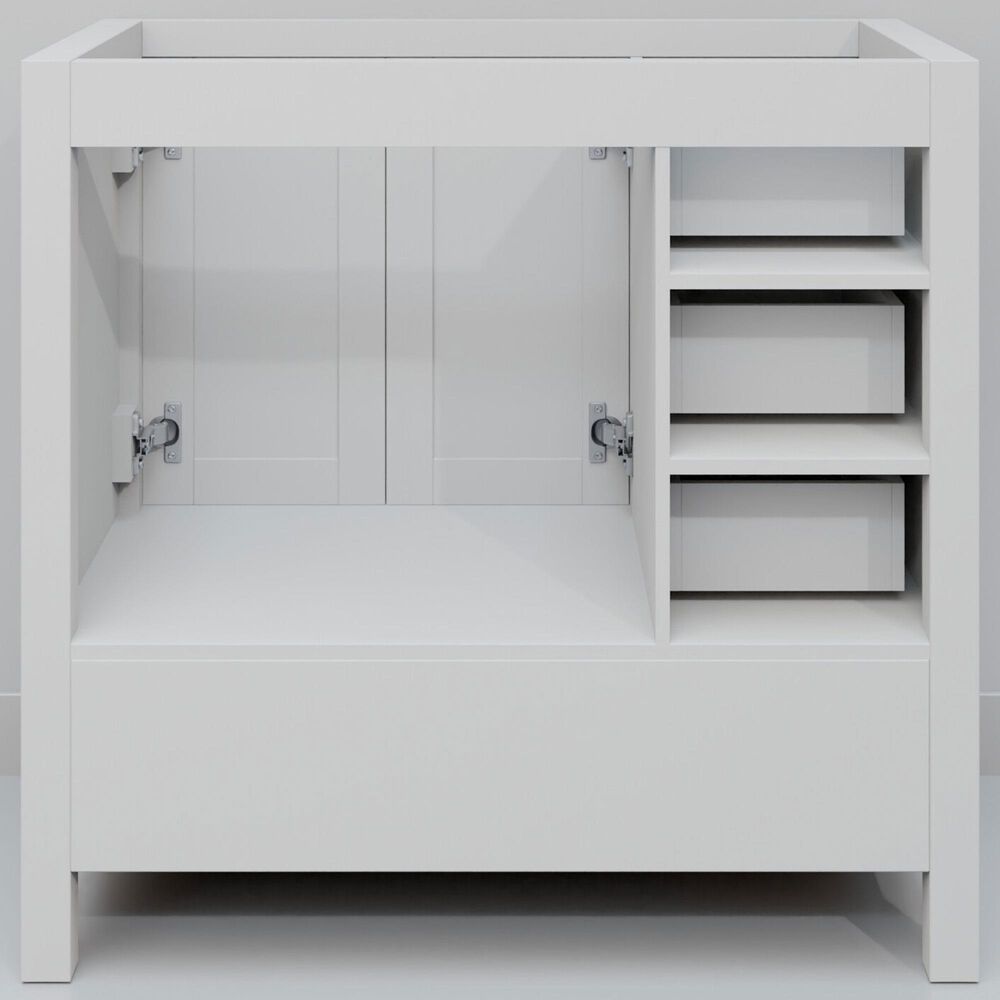 Lexora Home Jacques 36&quot; Right Offset Single Bathroom Vanity in White with 2 cm White Carrara Marble Top and Rectangular Sink, , large