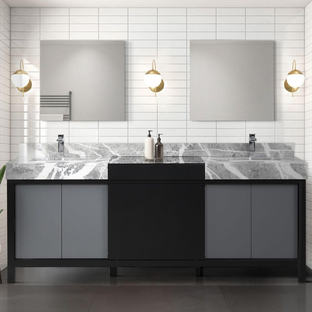 Lexora Home Zilara 84&quot; Double Bathroom Vanity in Black and Grey with 11 cm Castle Grey Marble Top and Rectangular Sinks, , large