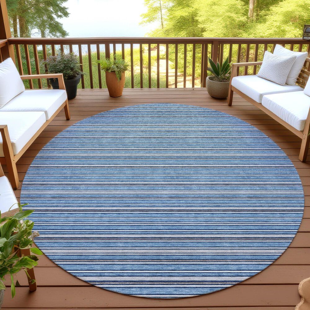 Dalyn Rug Company Soft Essentials Striped Denim 8' Round Indoor/Outdoor Area Rug, , large