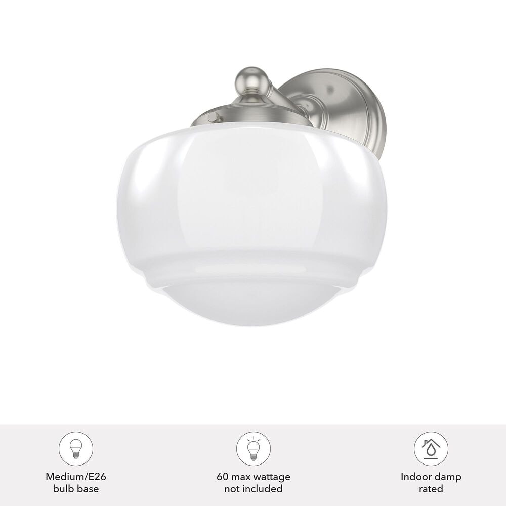 Hunter Saddle Creek 1-Light Sconce with White Shade in Brushed Nickel, , large