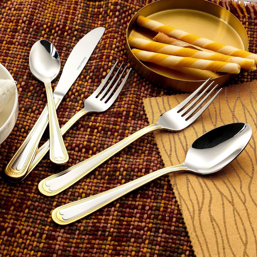 Gifts Plus 20-Piece Atrani Flatware Set with Gold Trimmed in Stainless Steel, , large