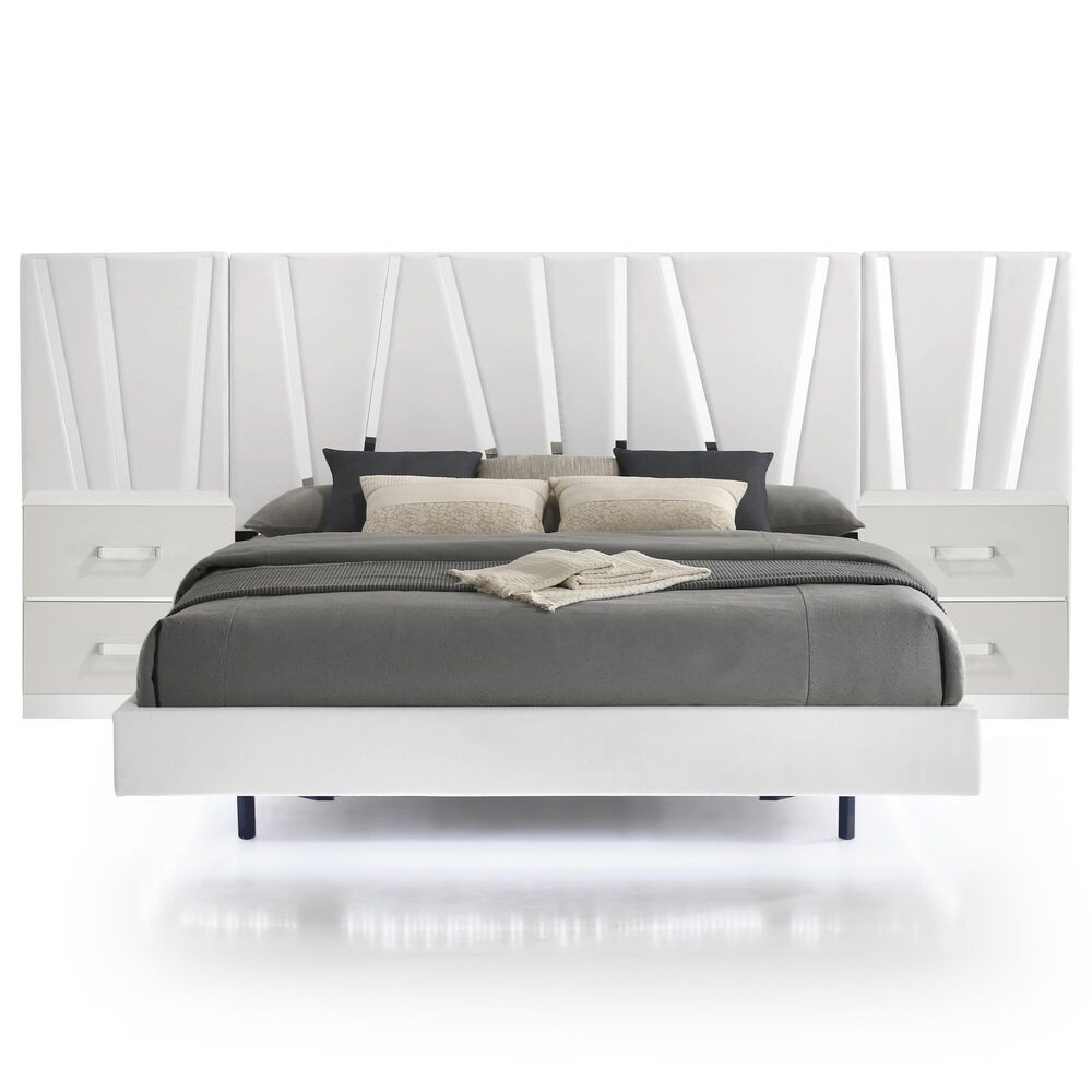 New Heritage Europa Wood King Panel Bed with 2 Nightstands and Panels in White, , large