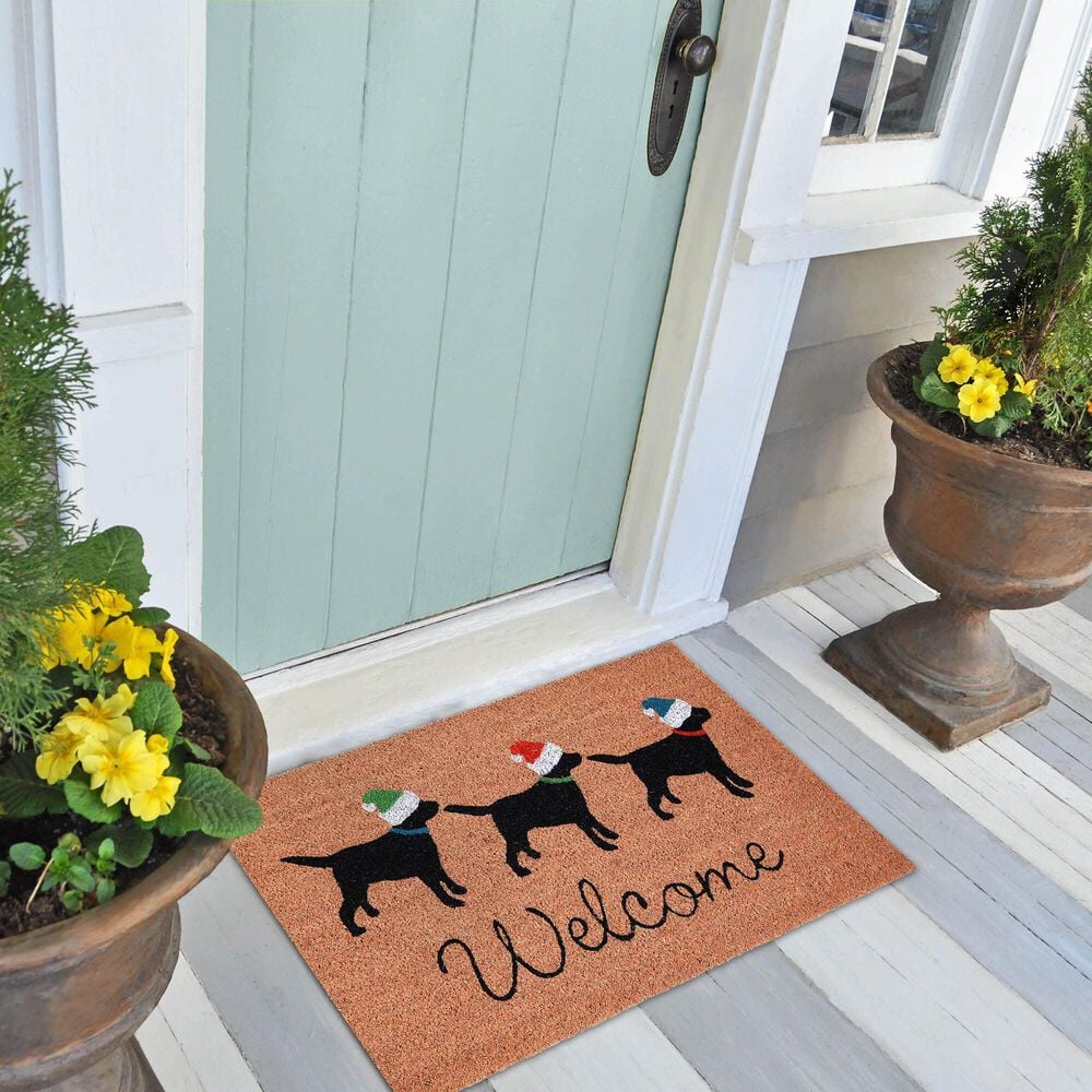 Trans-Ocean Import Natura Three Dogs Holiday 1'6" x 2'6" Natural Outdoor Door Mat, , large