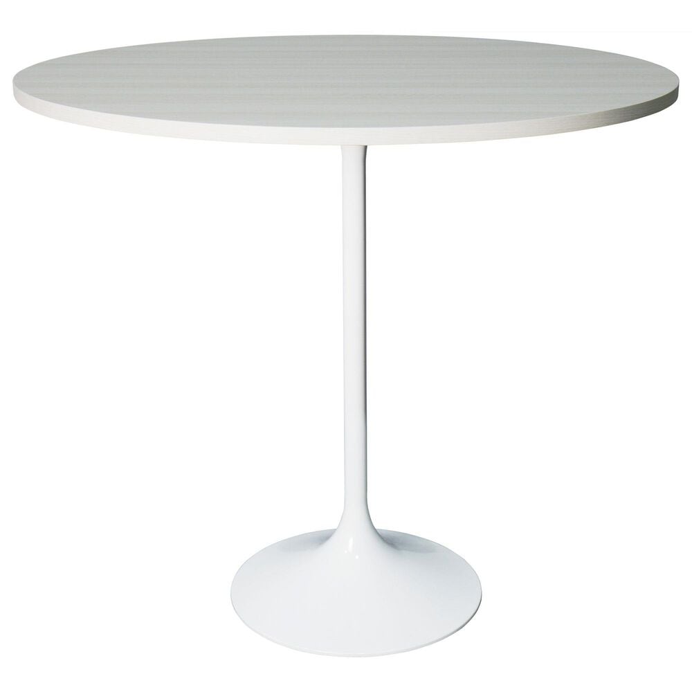 Leisuremod LeisureMod Verve Collection Modern Bar Height Table White Base with 48 Round Light Natural Wood MDF Top, , large