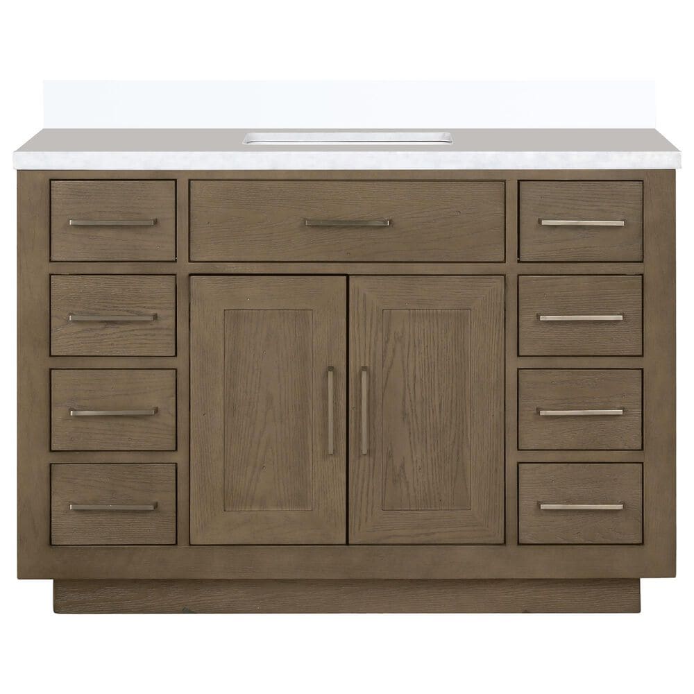 Lexora Home Abbey 48&quot; Single Bathroom Vanity in Grey Oak with 2 cm White Quartz Top and Rectangular Sink, , large