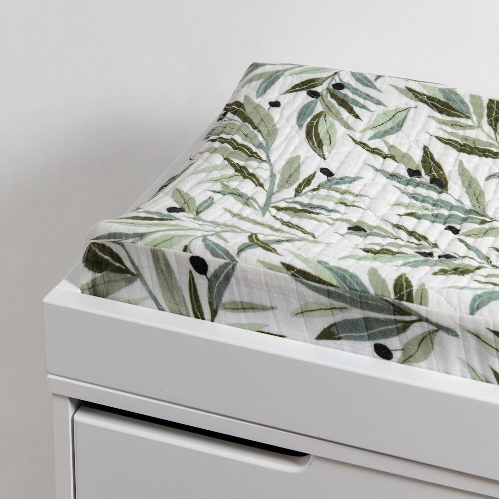 Babyletto Olive Branches Changing Pad Cover in Green and White, , large