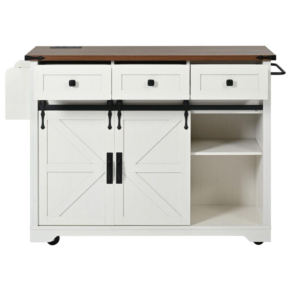 HOMLUX 54" Kitchen Island with Sliding Barn Door in White, , large