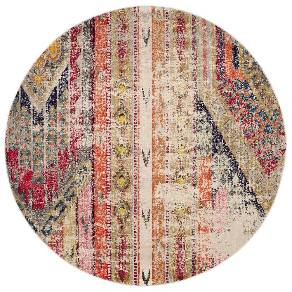 Safavieh Monaco MNC222G-5R 5&#39; Round Light Grey/Multi Area Rug, , large