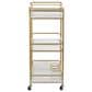 Maple and Jade 3-Shelf Bar Cart with Handle in Satin Gold and White Marble, , large