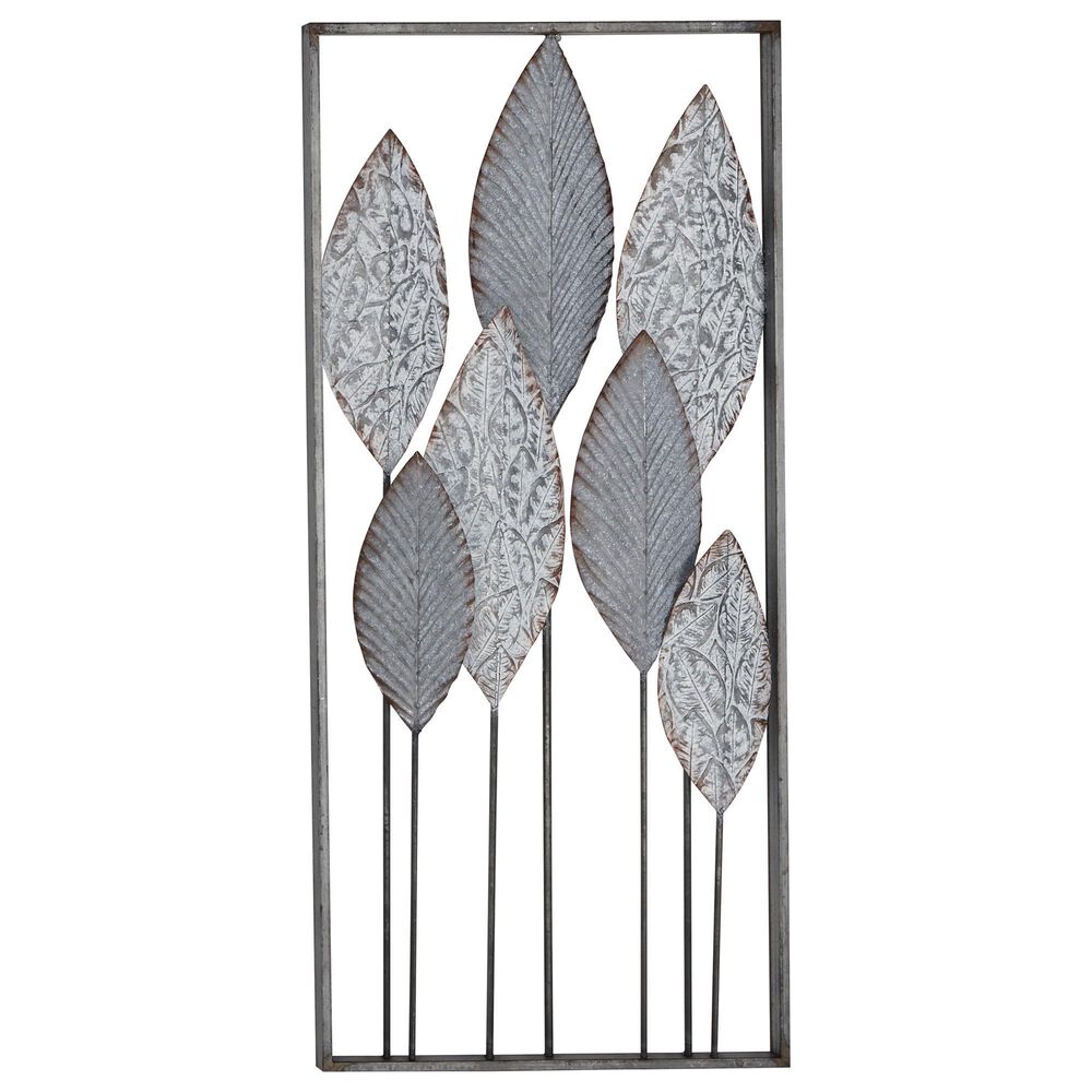 Maple and Jade 36" x 18" Leaf Wall Decor in Grey, , large