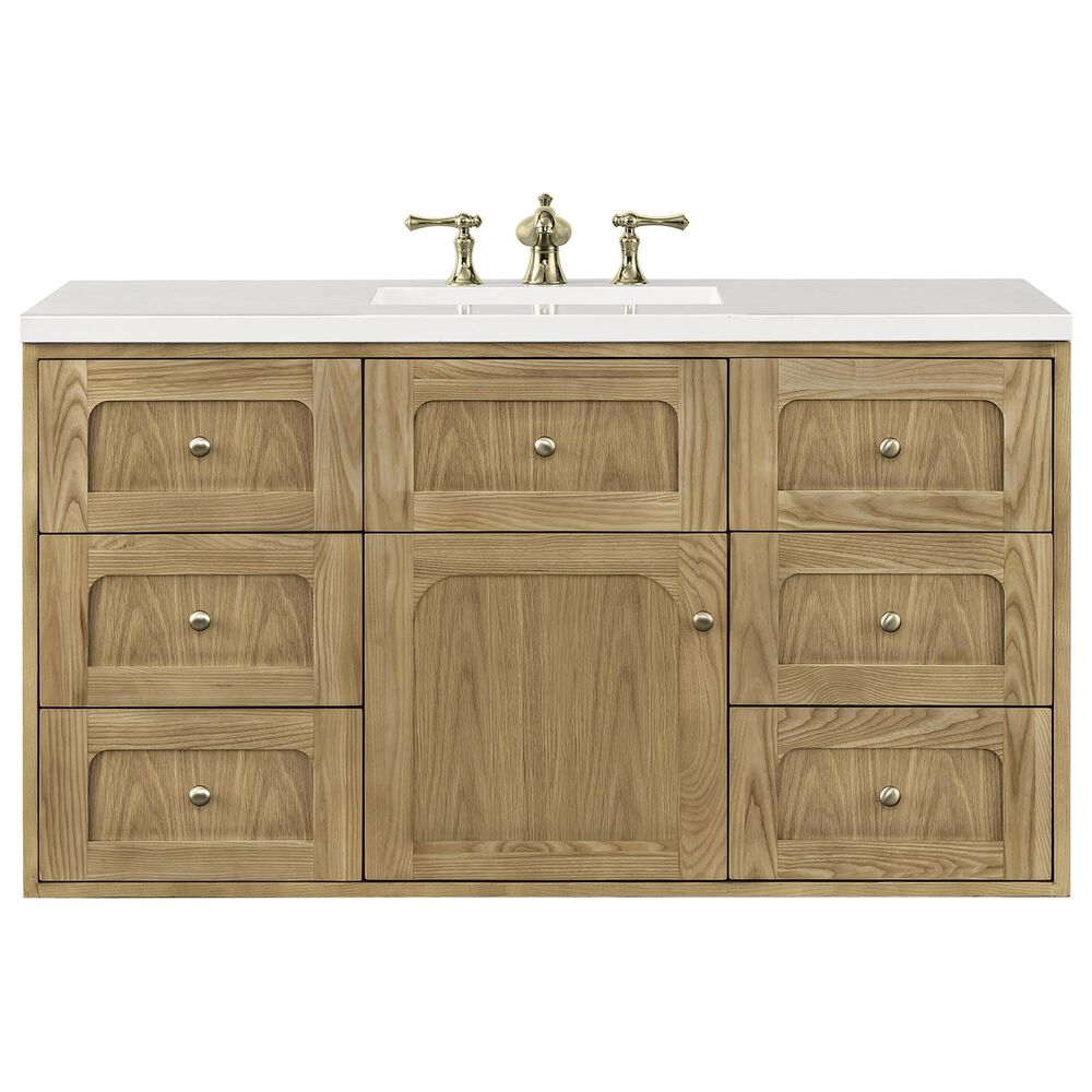 James Martin Vanities Laurent 48&quot; Single Bathroom Vanity in Light Natural Oak with 3 cm White Zeus Quartz Top and Rectangular Sink, , large